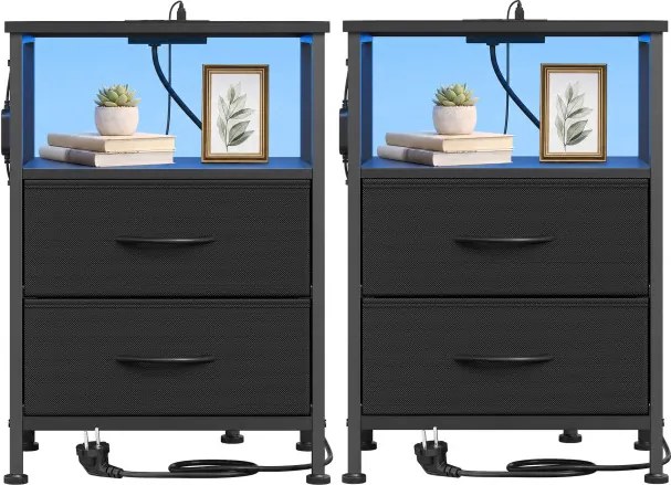 Sada 2 nočných stolíkov s LED osvetlením a nabíjacou stanicou LGSB35202B102