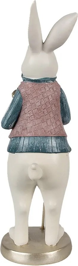 Dekorácia biely králik v košeli a s palicou - 12*10*32 cm