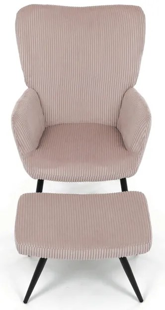 Relaxačné kreslo ušiak s taburetom ROYAL — kov, menčester, ružová