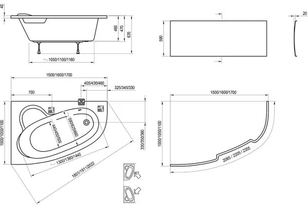 Ravak C451000000 - Rohová vaňa ASYMMETRIC 150x100 cm akrylát/biela