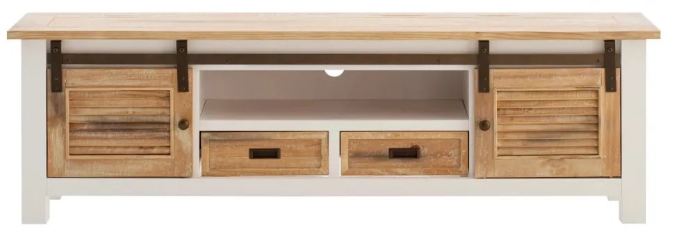 furniture-nabytek.cz - Masívny TV stolík Capera z borovice a MDF, lakovaný, biela/hnedá