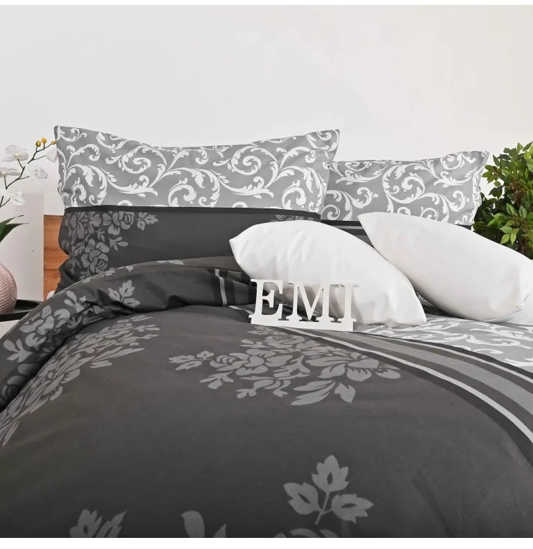 Obliečky bavlnené Natura sivé EMI, Francúzsky set1 200x220 + 2x (70x90)