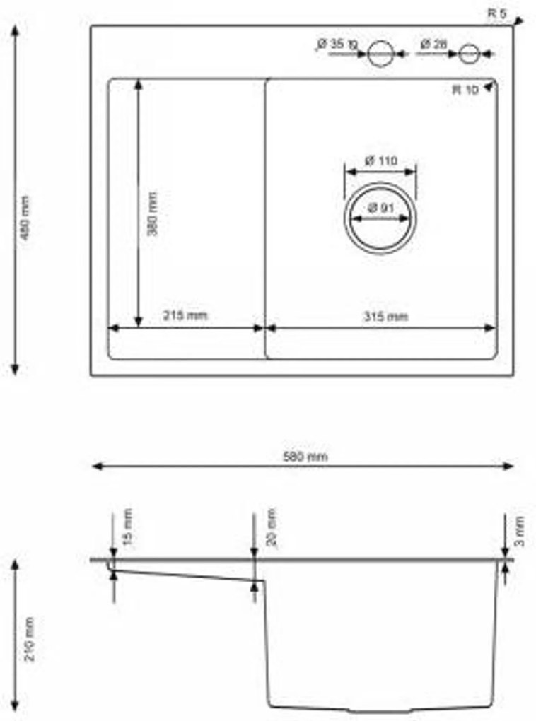 Erga HD, 1-komorový oceľový drez 580x480x210 mm, pravý, oceľová, ERG-MLS-HD5848R