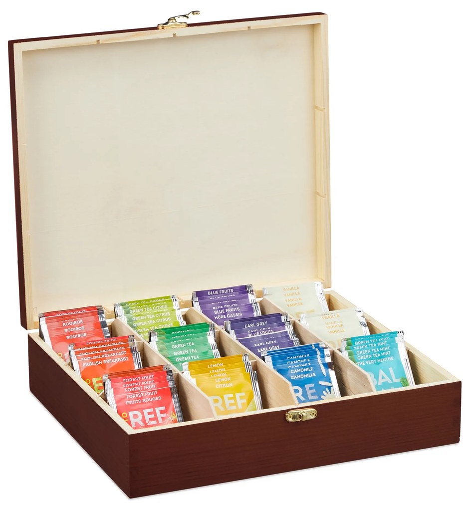 Drevená krabička na čaj s 12 priehradkami RD32166