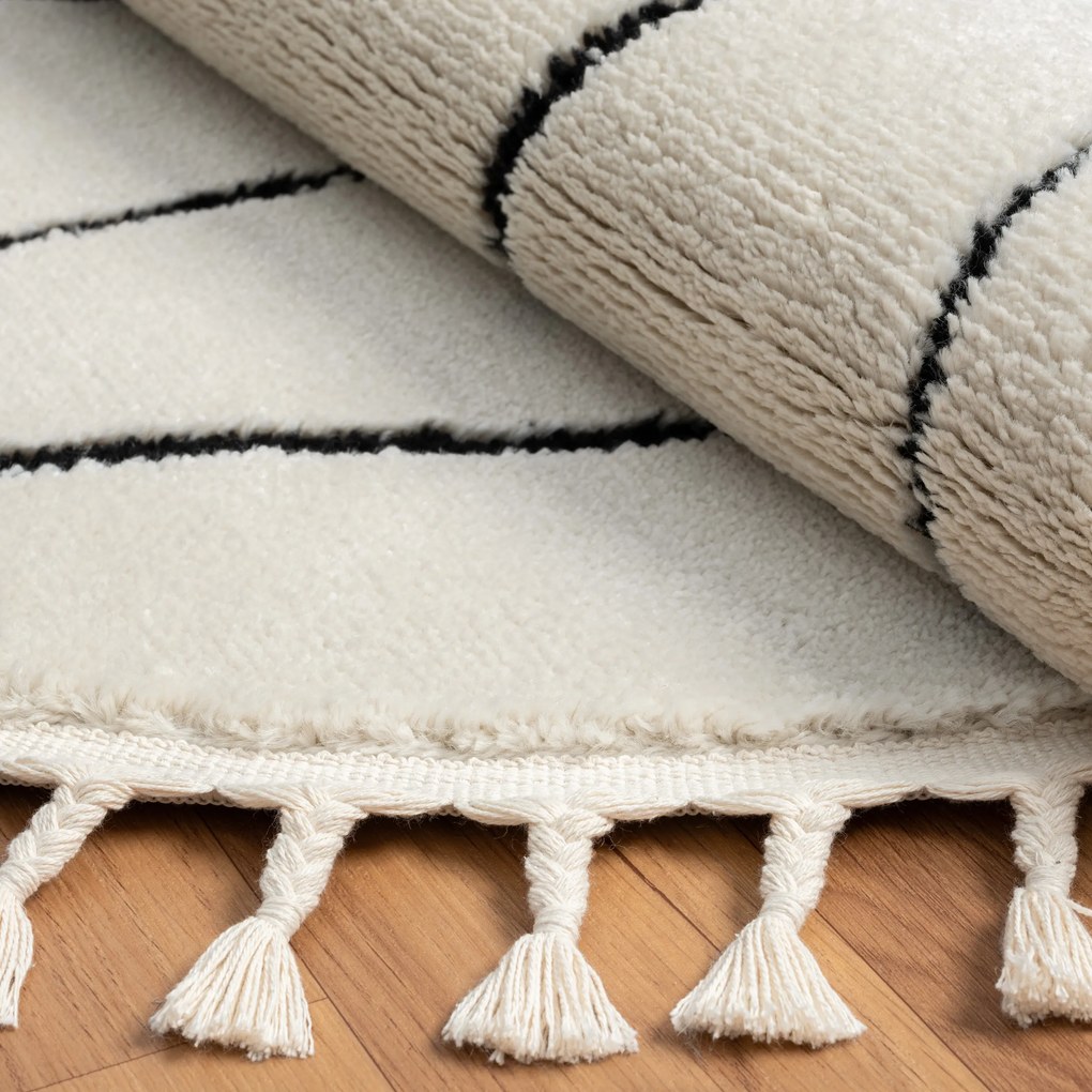 My Flair, Kusový koberec Moroccan Serenity weiß kruh, 140x140 (priemer) kruh, čiernobiela, obývacia izba