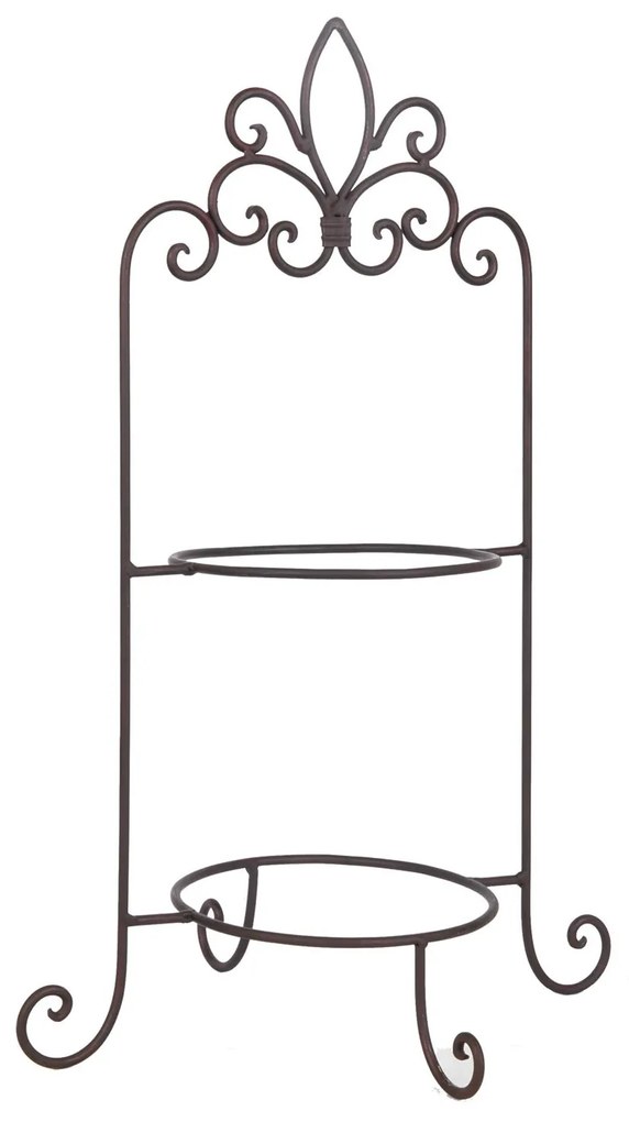 Hnedý kovový ozdobný stojan na taniere dvojposchodový - 38 * 30 * 57 cm