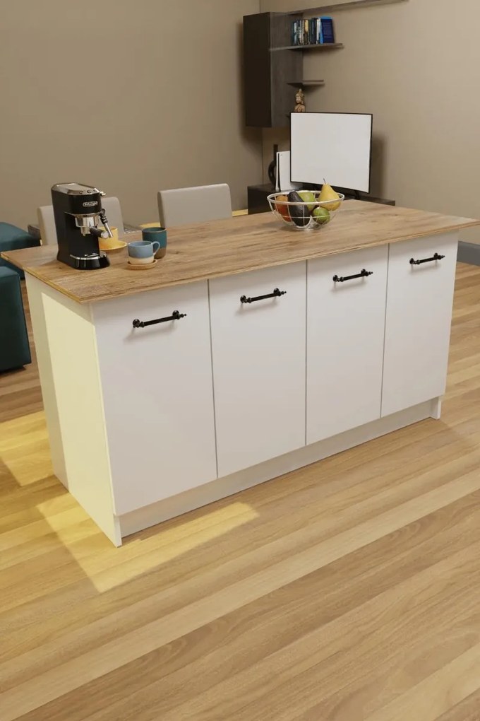 Kuchynský ostrovček VERRI, biela/pine