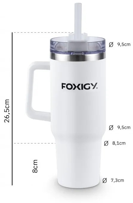 Foxigy Termohrnček do auta so slamkou 1200 ml White