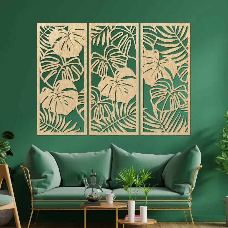 Trojdielny obraz na stenu s listom monstera| SENTOP PR0533