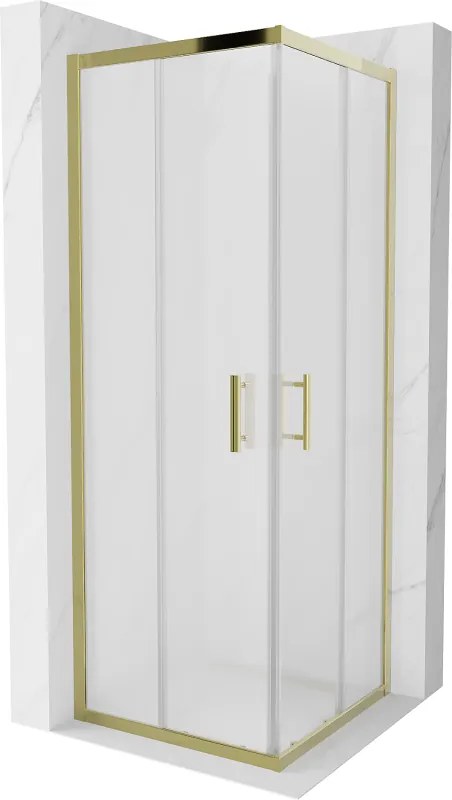 Mexen Rio, štvorcový sprchovací kút s posuvnými dverami 70(dvere) x 70(dvere) x 190 cm, 6mm sklo námraza, zlatý profil, 860-070-070-50-30