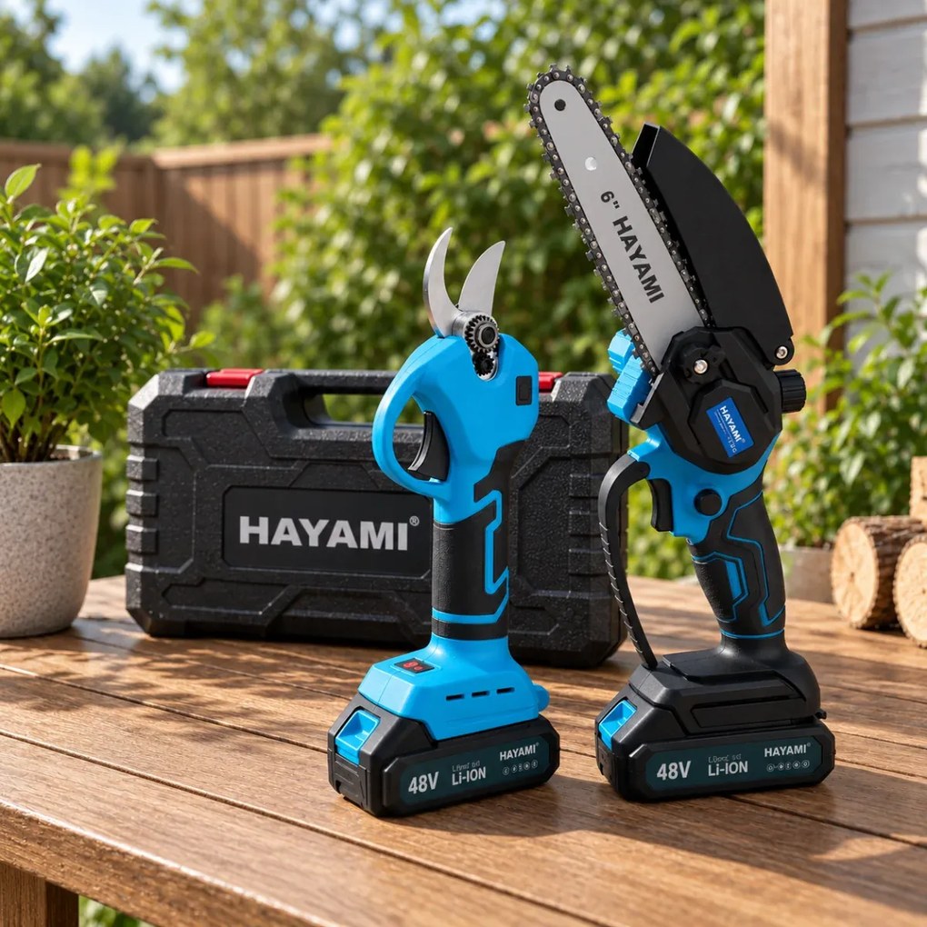HAYAMI Aku záhradnícke nožnice a pílka Hayami HA-1004 + 2x batéria 21 V + praktický kufor + príslušenstvo