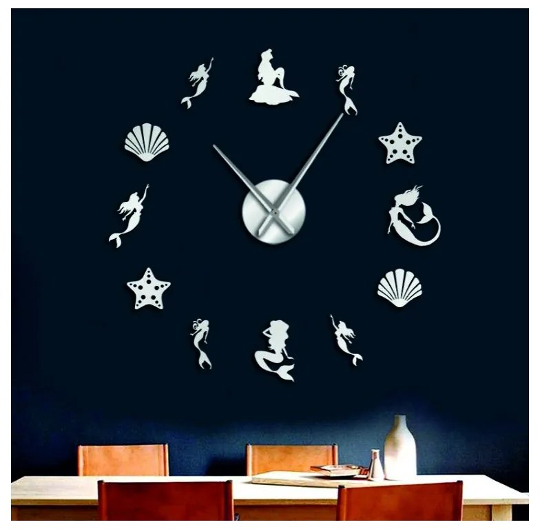 Sentop - Zrkadlové nástenné hodiny fantázia morská panna aj silver SZ068