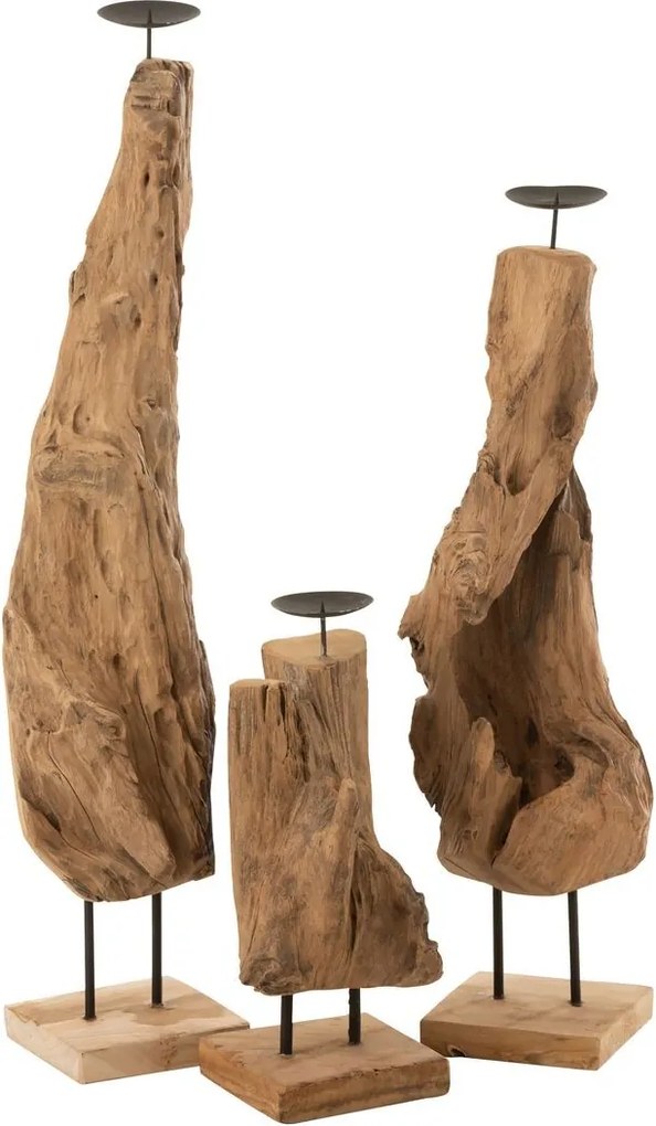 Drevený svietnik v prírodnom tvare z teakového dreva Trun S - 15*15*35 cm