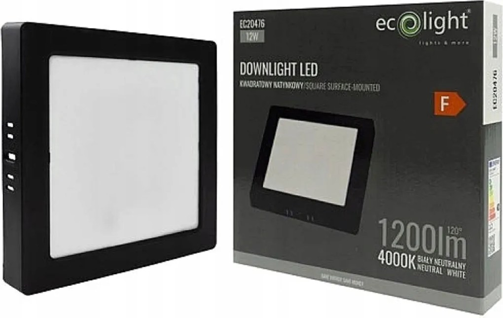 LED prisadený stropný panel – štvorec, 12 W, 1200 lm, čierny