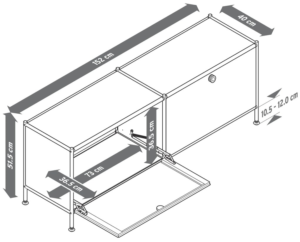 Nízky kovový stolík »CN3« s 2 výklopnými dvierkami, tmavošedý