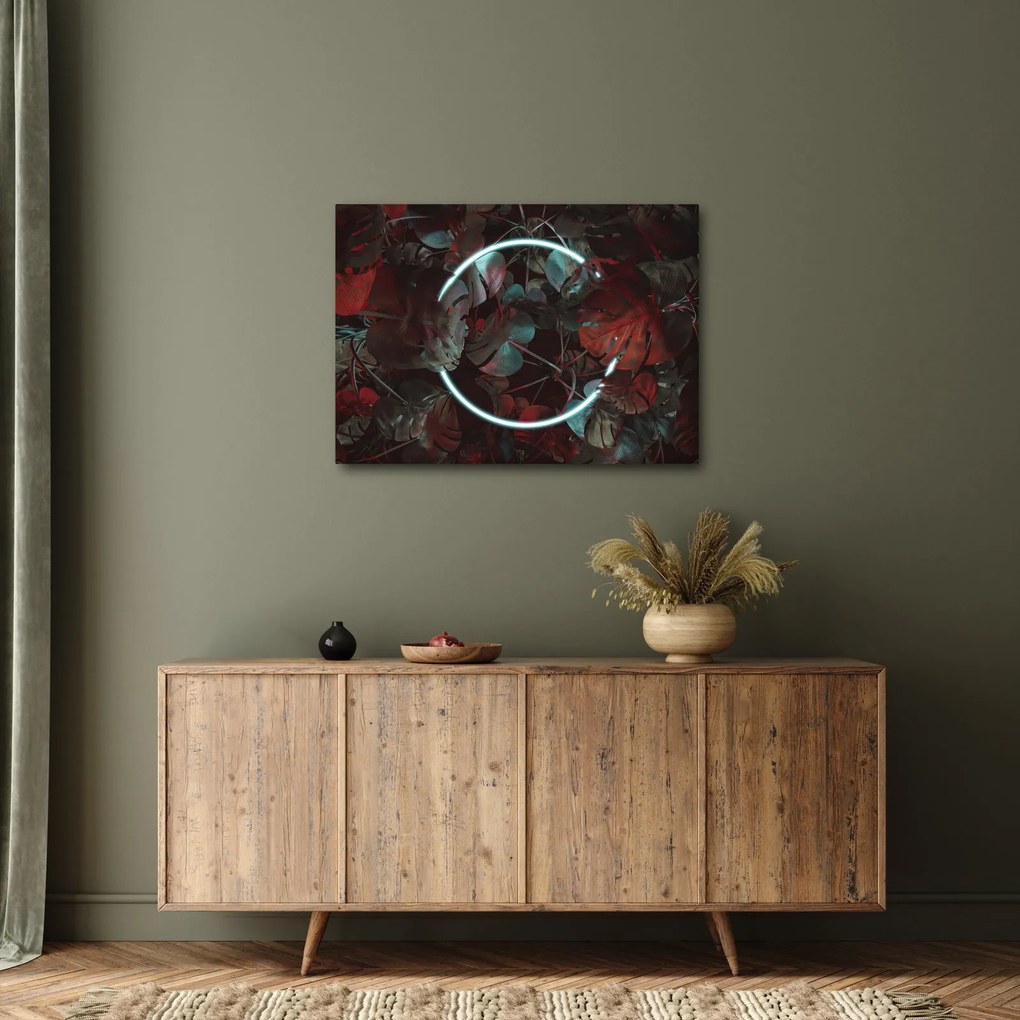 Obraz - Neónový kruh medzi palmami (70x50 cm)