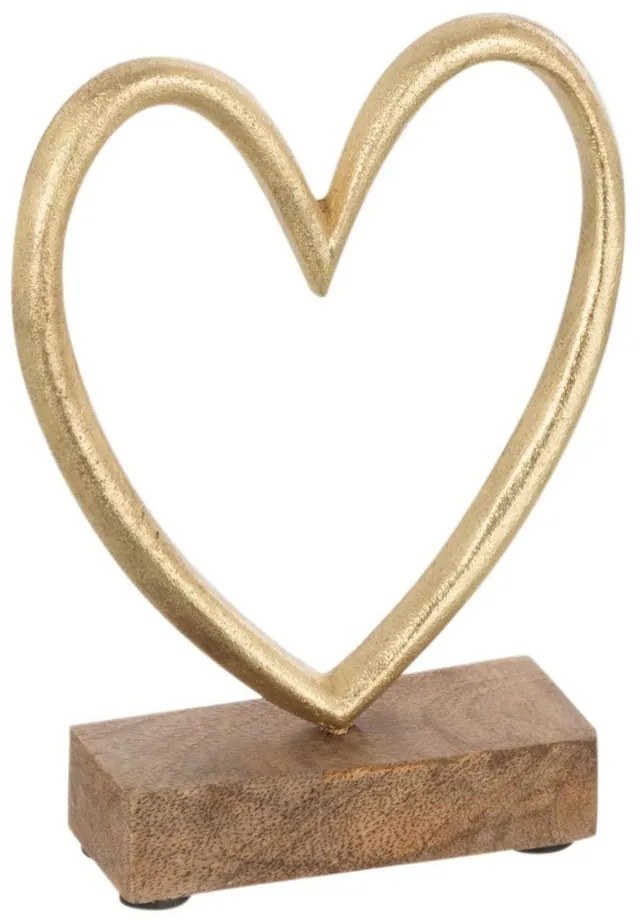 Dekorácia zlaté antik kovové srdce na drevenom podstavci - 11*4*14cm