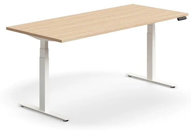 Výškovo nastaviteľný stôl QBUS, rovný, 1800x800 mm, biely rám, dub