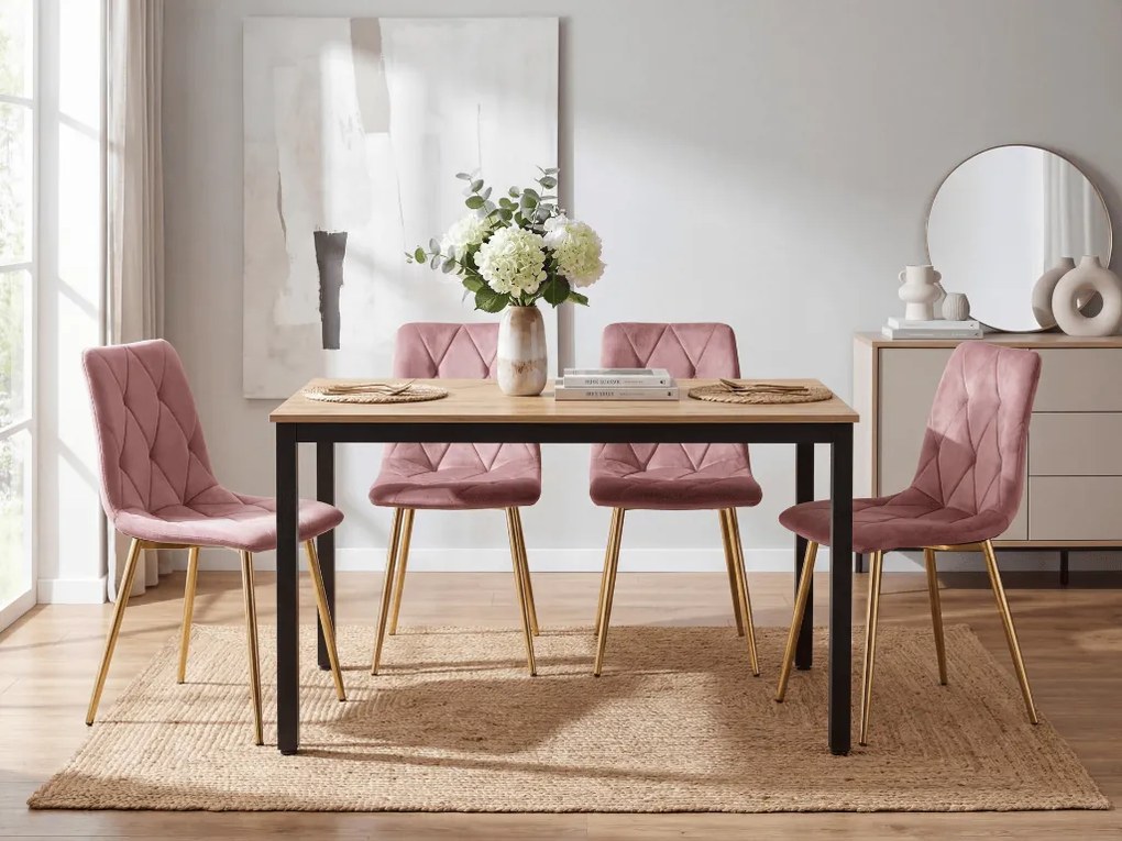 Ružová zamatová jedálenská stolička LIBRA so zlatými nohami