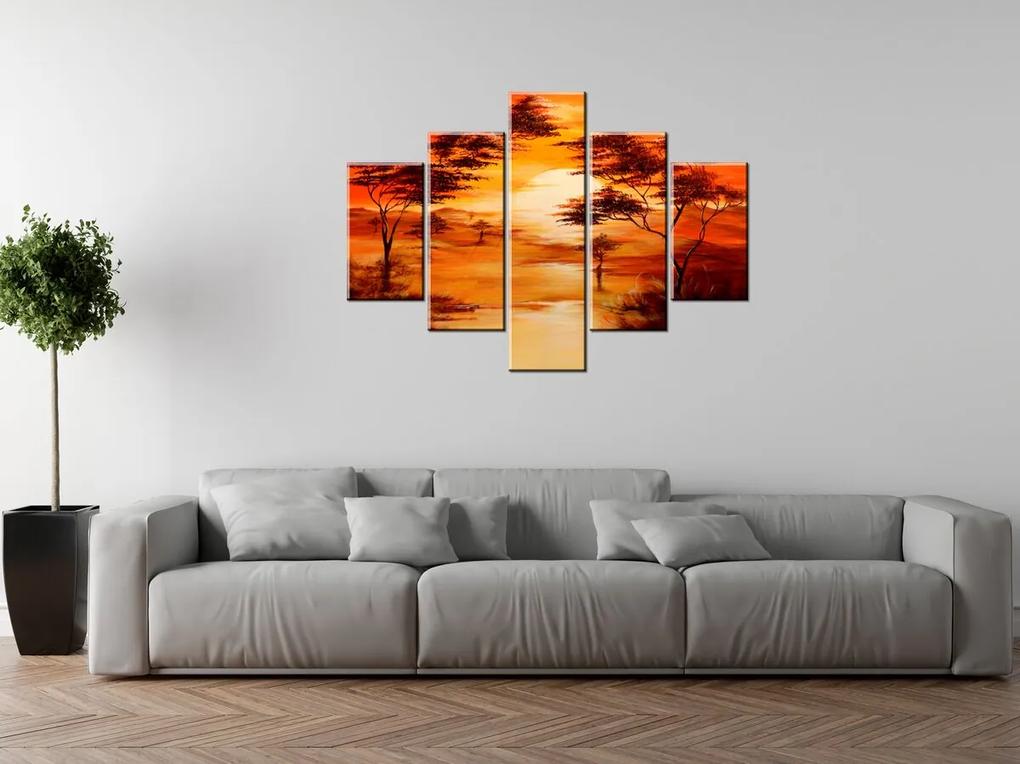 Gario Ručne maľovaný obraz Západ slnka - 5 dielny Rozmery: 100 x 70 cm