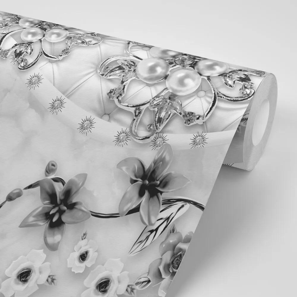 Tapeta čiernobiele kvetinové šperky - 225x150