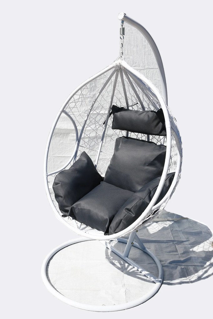 Závesné kreslo 06 biele so sivou poduškou