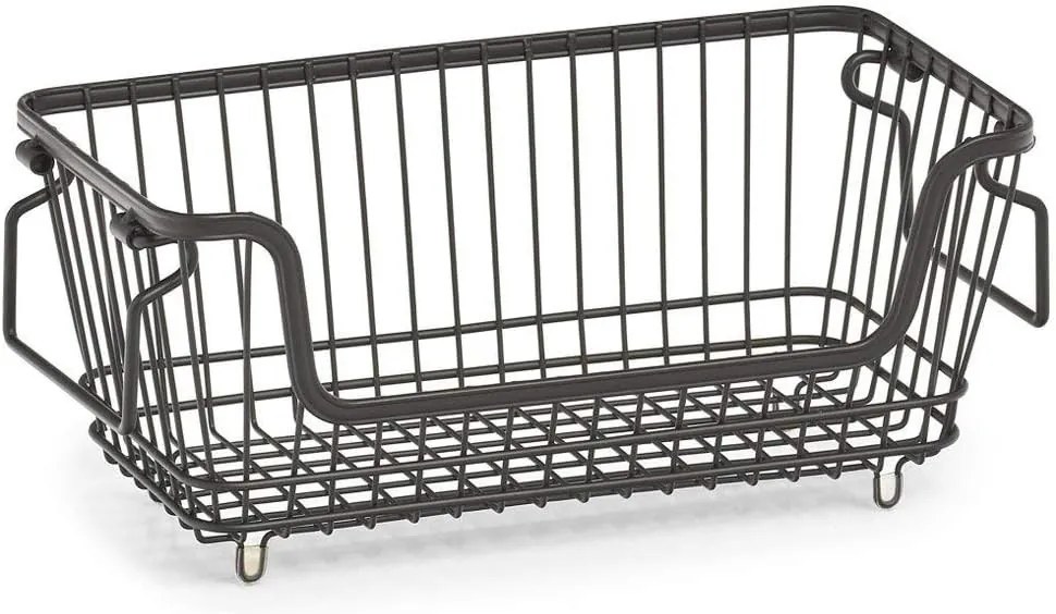 Stohovateľný kovový kôš, organizér s rúčkami, čierny BASKET, 32x16,5x14,5 cm