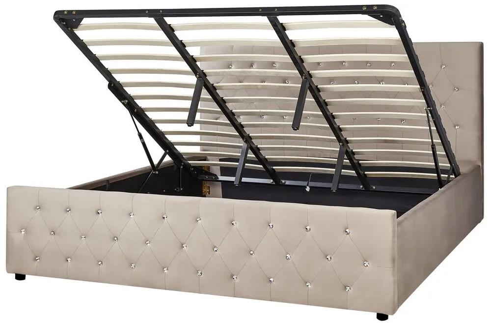 Zamatová posteľ s úložným priestorom 180 x 200 cm sivobéžová AMIENS Beliani