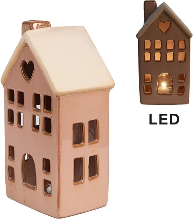 Hnedý porcelánový svietiaci domček - 8*6*15 cm