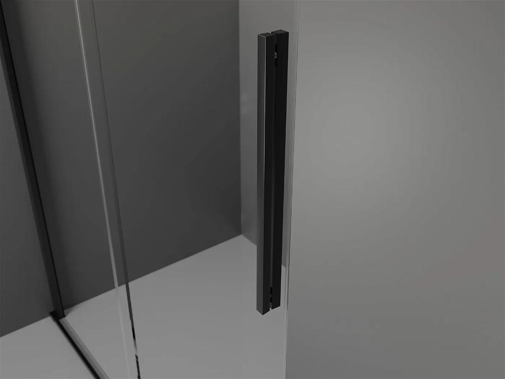 Mexen Velar, sprchový kút s posuvnými dverami 150(dvere) x 75(stena) cm, 8mm číre sklo, čierna matná, 871-150-075-01-70