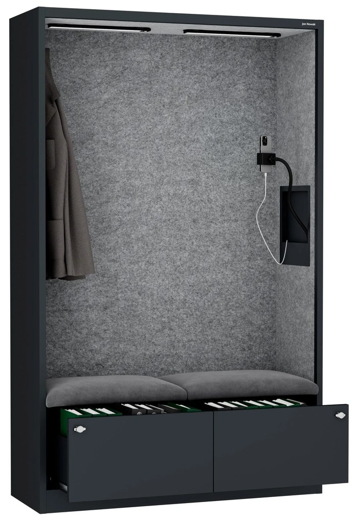 Akustická kabína SALLY MentalBox 1150 mm – antracitový korpus, sivé sedadlo