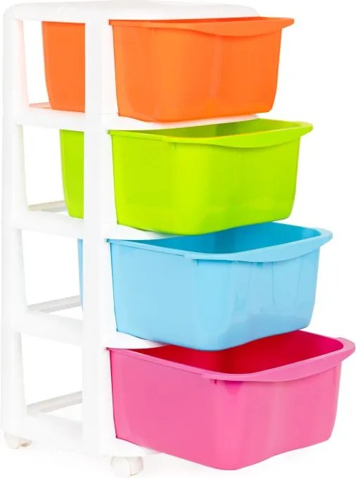 Pojazdný regál so 4 zásuvkami na kolieskach, plastový