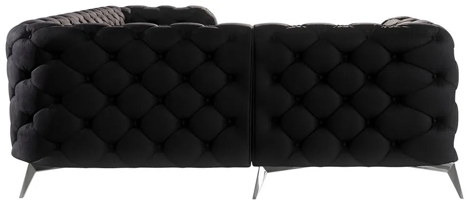 Čierna zamatová rohová pohovka (ľavý roh/do L) Chelsea – Ropez