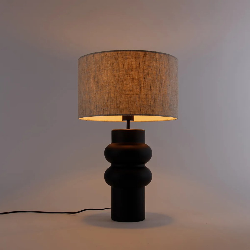 Dizajnová stolná lampa čierna s látkovým tienidlom svetlosivým 35 cm - Alisia