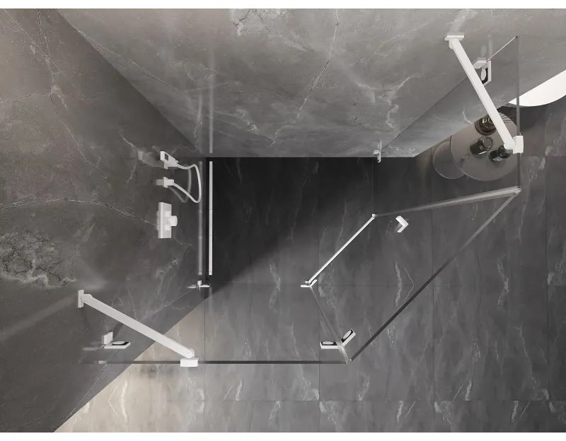 Mexen Lunar, Päťuholníkový sprchový kút Mexen Lunar naklápací doľava 100 x 90 cm, 8mm číre sklo, biely profil, 831-100L-090P-01-20-L