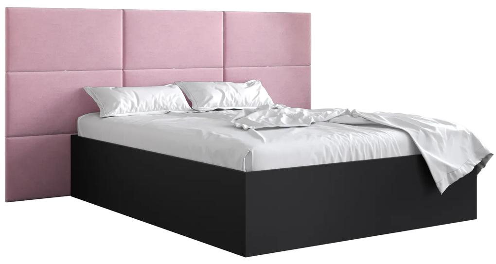 Manželská posteľ s čalúneným čelom 160 cm Brittany 2 (čierna matná + ružová) (s roštom). Vlastná spoľahlivá doprava až k Vám domov. 1045931