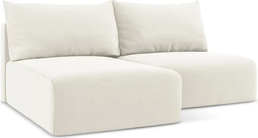 Krémovobiela zamatová rozkladacia/s úložným priestorom rohová pohovka (ľavý roh/s leňoškou) Kalena – Makamii