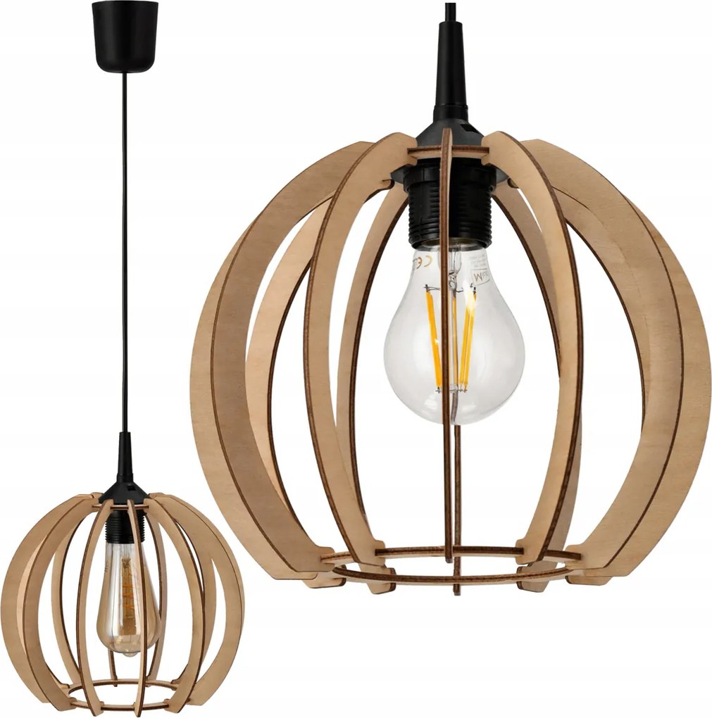 DREVENÁ STROPNÁ ZÁVESNÁ LAMPA 1xE27 LED + KLIP Vysoká kvalita