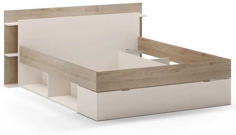 Dvojlôžková posteľ v dekore duba s úložným priestorom bez roštu v bielo-prírodnej farbe 160x200 cm Albo – Marckeric