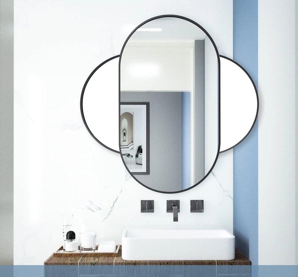 Oválne zrkadlo na stenu OLVANI 80x40 cm s čiernym rámom