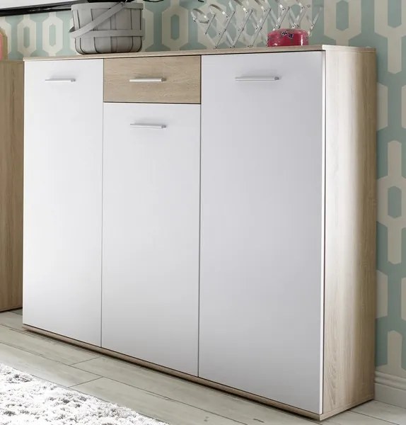 Komoda s policami/botník Manolo 136 cm, dub sonoma/biela