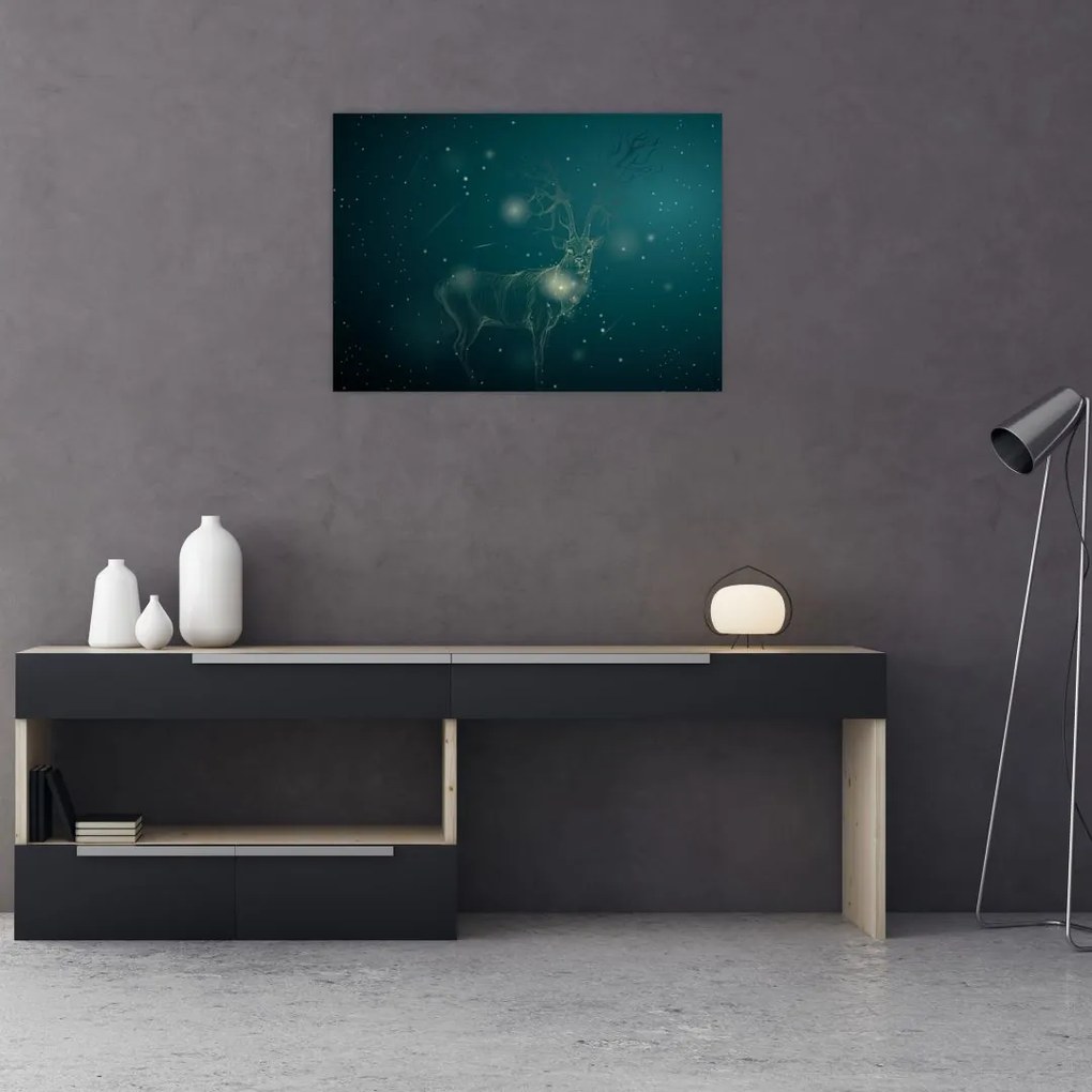 Sklenený obraz - Magický jeleň v noci (70x50 cm)