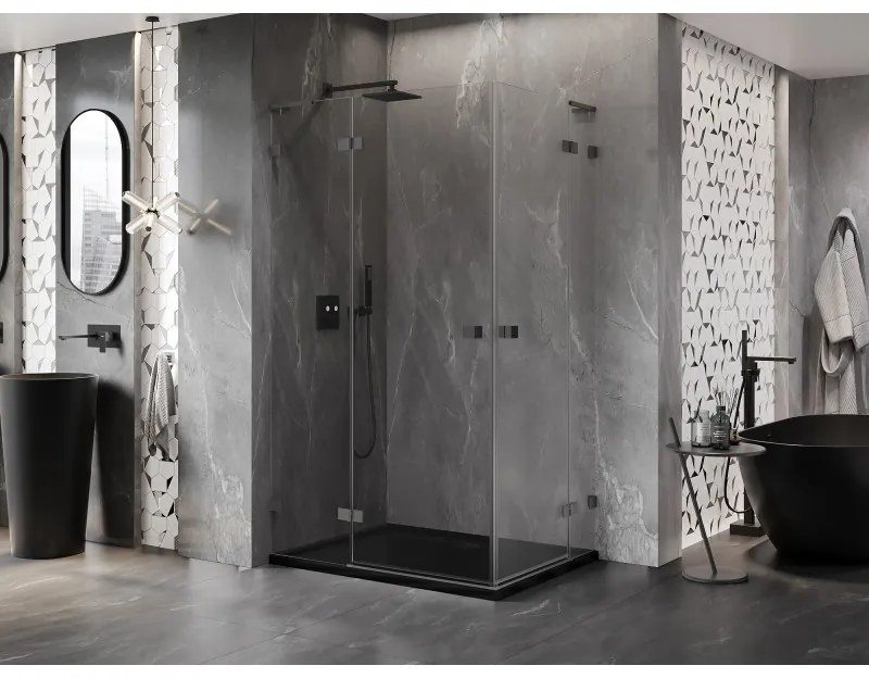 Mexen Lunar, L Duo výklopný sprchový kút 110 x 100 cm, 8mm číre sklo, grafitový profil, 834L-110L-100P-95-00