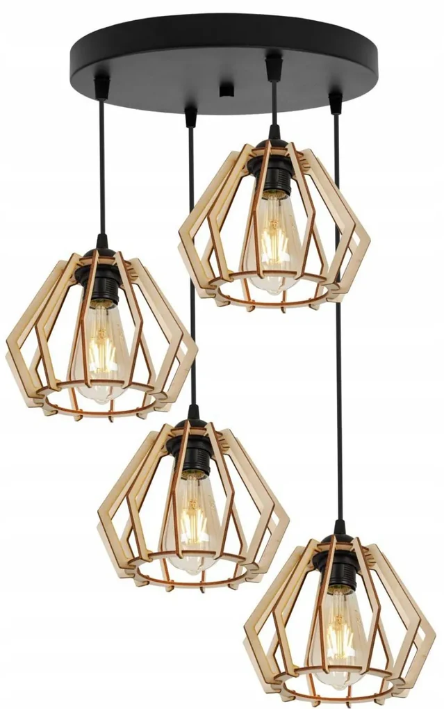 Závesné svietidlo Timber, 4x drevené tienidlo, o
