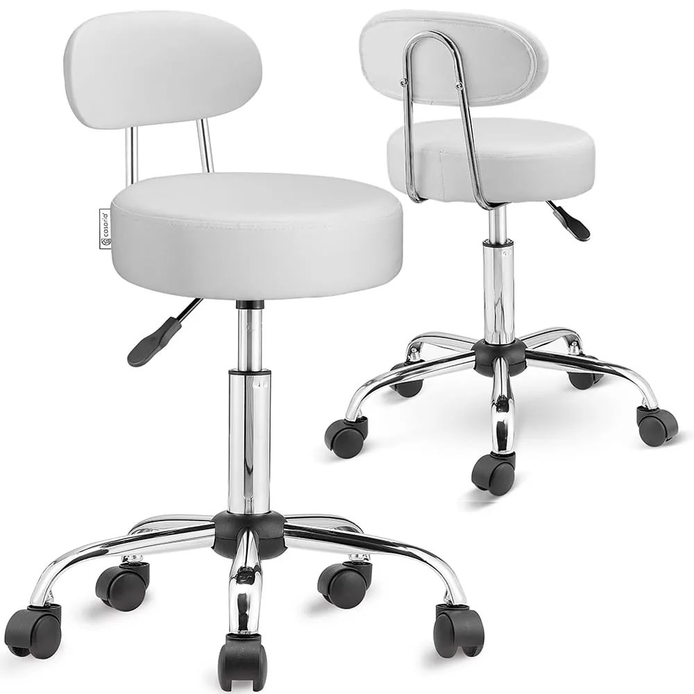 Casaria Taburetka na kolieskach s operadlom ROLAND, Ø35cm, biela