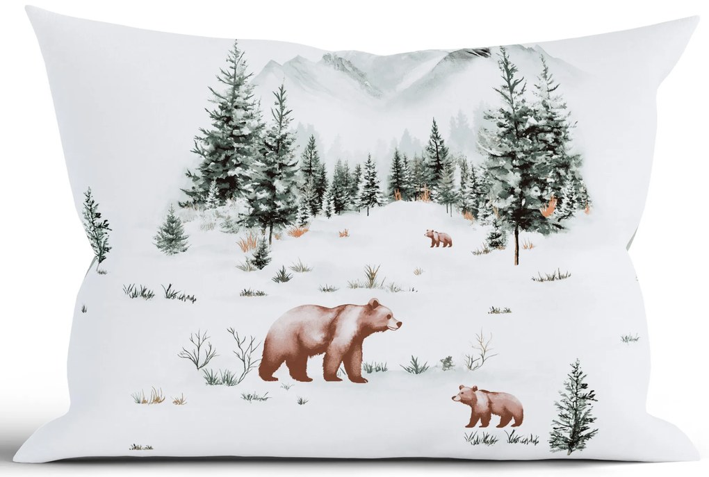 Vianočná bavlnená obliečka na vankúš Renforcé 40 × 60 cm – Medvede v zime