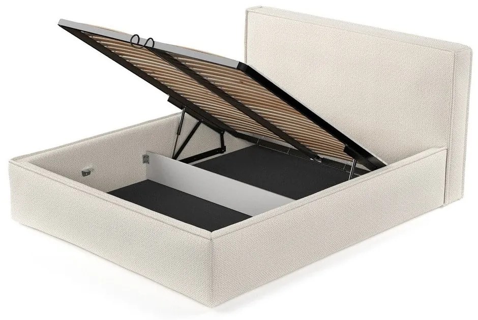 Krémová čalúnená dvojlôžková posteľ s úložným priestorom s roštom 160x200 cm Lounge L – Maison de Rêve