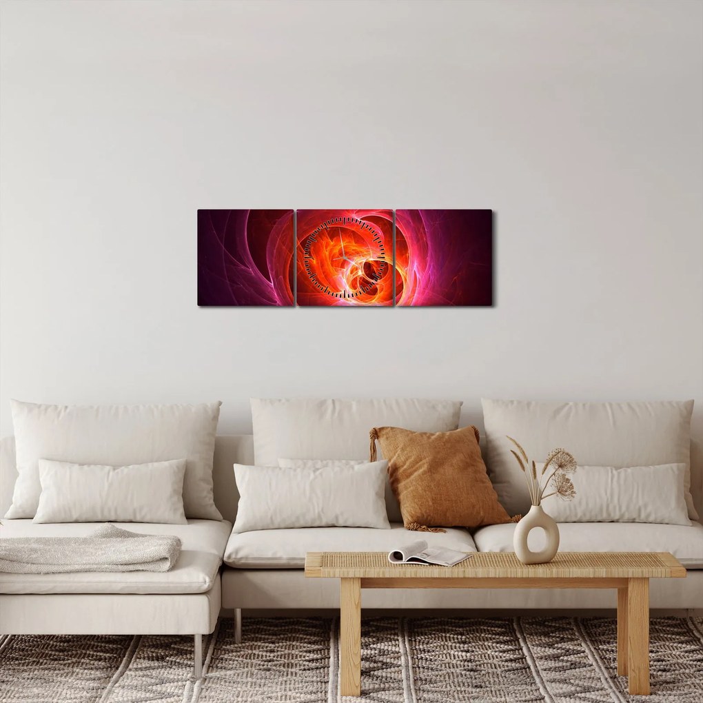 Moderný obraz ružovej abstrakcie (s hodinami) (90x30 cm)