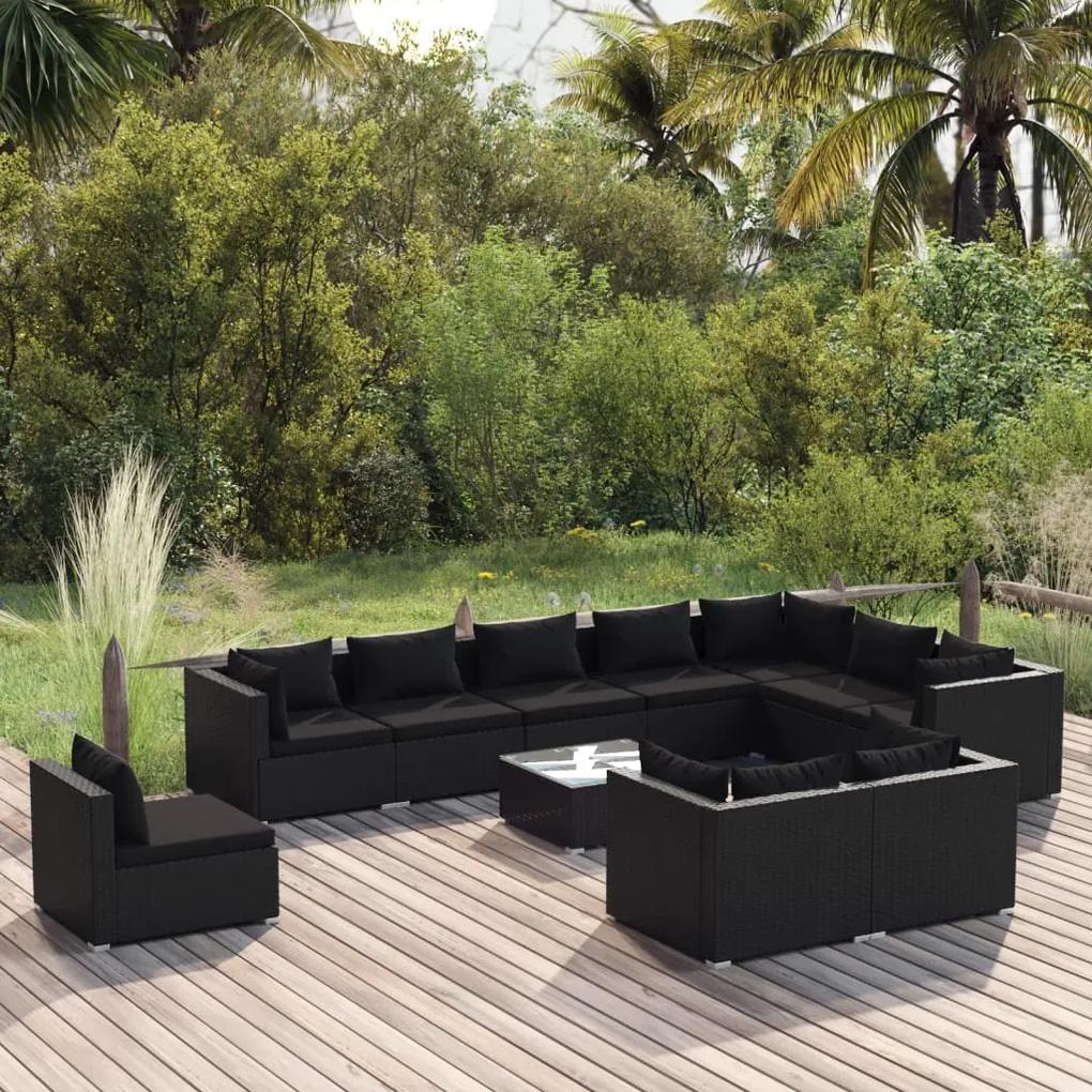 11-dielna záhradná sedacia súprava a podložky polyratan čierna