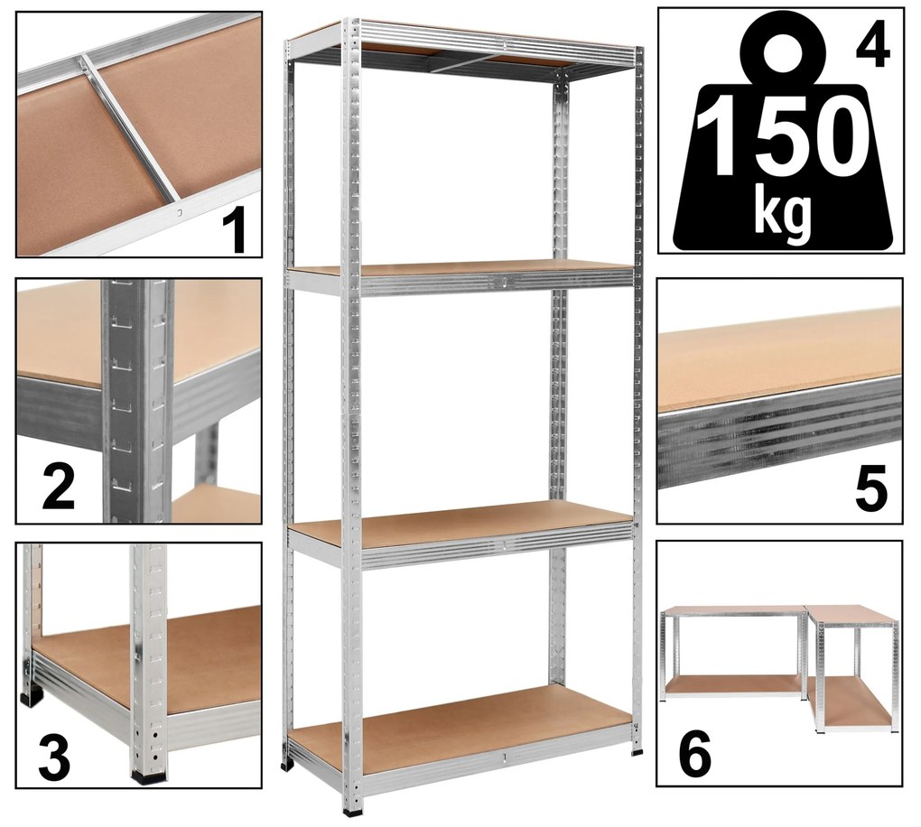 Dielenský regál IRONHOLD 174x80 cm strieborný